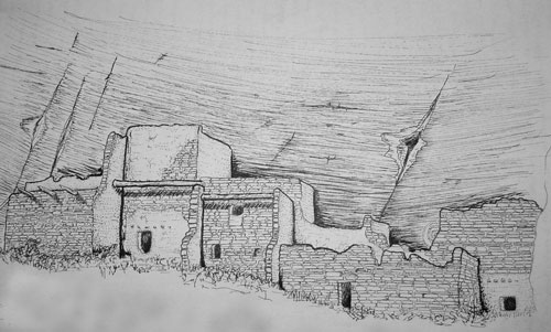 Sketch of a Salado cliff dwelling, Arizona